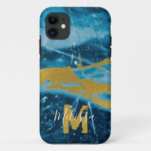 Case-Mate iPhone Case Monogramme Géode Agate Gemstone Bleu et or