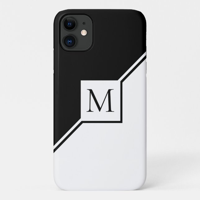Coques Case-Mate iPhone monogramme géométrique moderne noir et blanc (Dos)