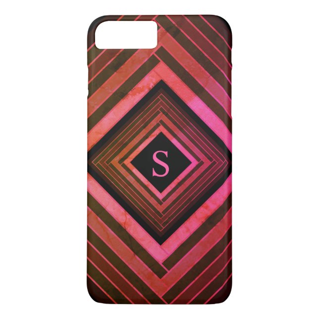 Coques Case-Mate iPhone Monogramme géométrique rose rustique Carré moderne (Dos)