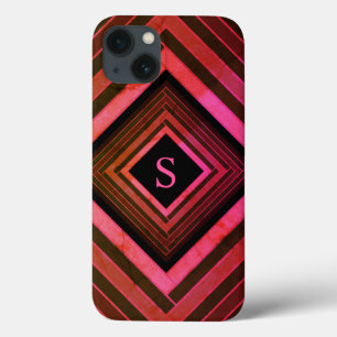 iPhone 13 Case Monogramme géométrique rose rustique Carré moderne