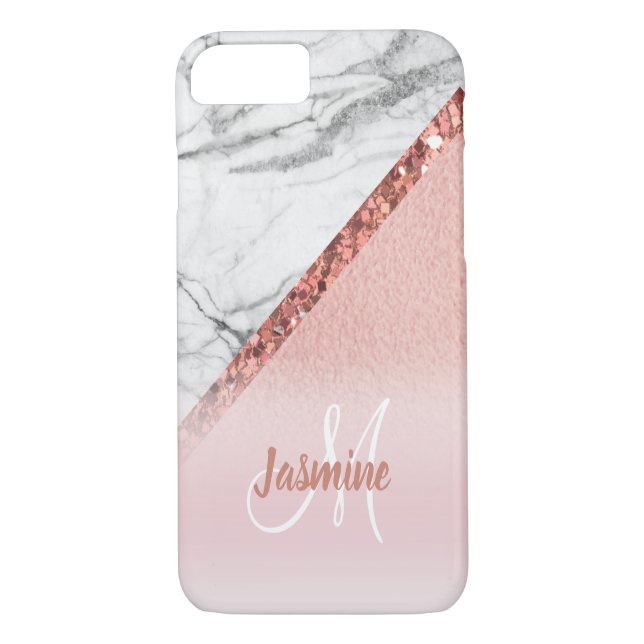 Coques Case-Mate iPhone Monogramme Girly de marbre gris de parties (Dos)