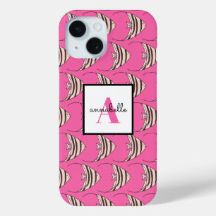 Coque Pour iPhone 15 Monogramme Girly rose Motif de poisson personnalis
