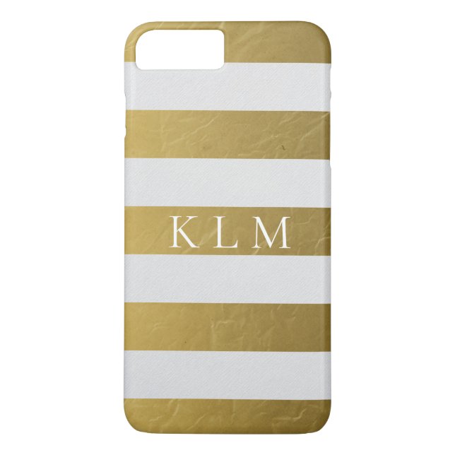 Coques Case-Mate iPhone Monogramme, Gold et White Stripe, (Dos)