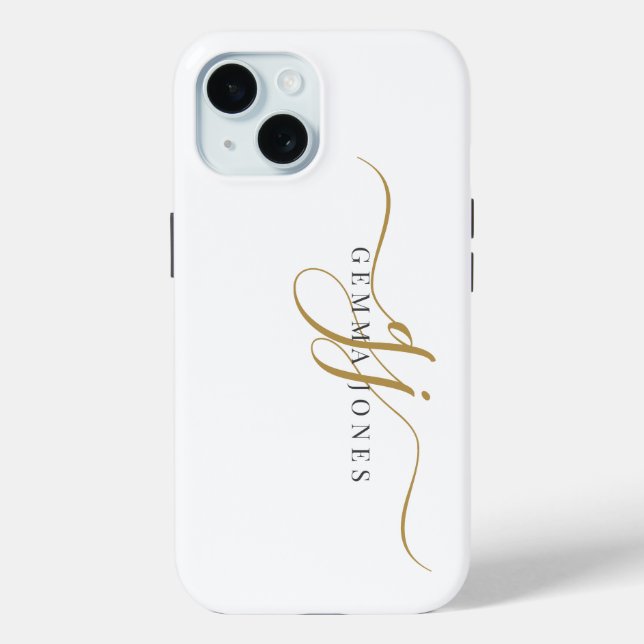Coques Case-Mate iPhone Monogramme Gold Noir tendance Nom initial du scrip (Verso)