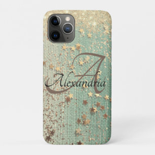 Case-Mate iPhone Case Monogramme Gold Stars sur Sea Green