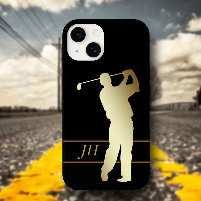 Coques Case-Mate iPhone Monogramme Golfeur Silhouette Or (Créateur téléchargé)