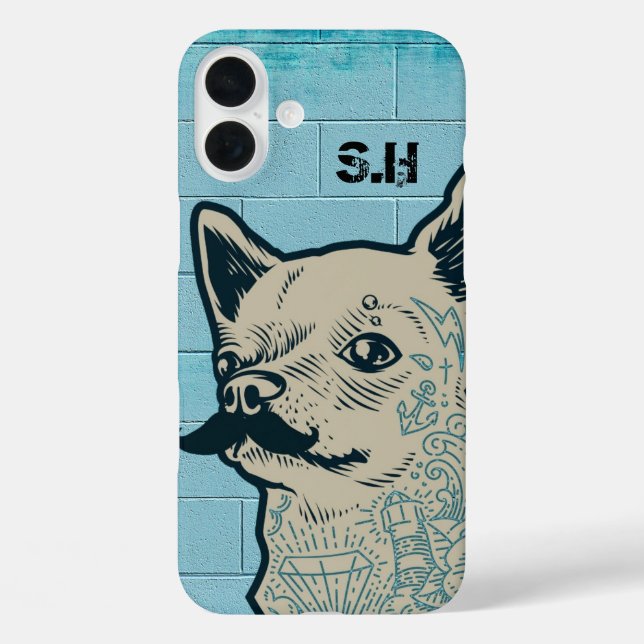 Coques Case-Mate iPhone Monogramme graffiti de Chihuahua avec moustache (Verso)