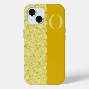COQUE POUR iPhone 15 MONOGRAMME GRAND-MILLIER OU PETITES FLEURS JAUNES