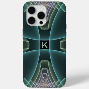 Coque iPhone 15 Pro Max Monogramme graphique d'art fractal géométrique sar