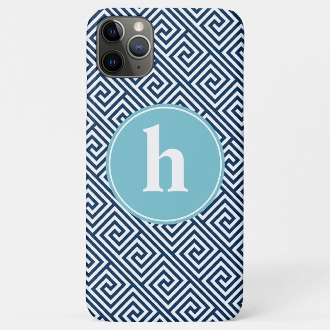Coques Case-Mate iPhone Monogramme grec bleu de motif principal (Dos)