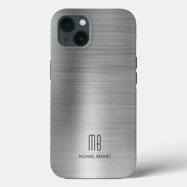 Coques Case-Mate iPhone Monogramme Gris argenté Métal brossé (Verso)