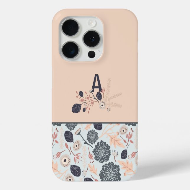 Coques Case-Mate iPhone Monogramme Gris bleu Pêche Floral (Verso)