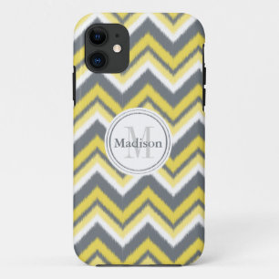 Coque Case-Mate Pour iPhone Monogramme gris jaune Ikat Chevron Motif