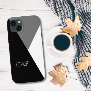 Coque Pour iPhone 15 Monogramme gris noir blanc géométrique minimaliste