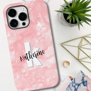 Coque Pour Pour iPhone 14 Pro Max Monogramme Initial Aquarelle Rose