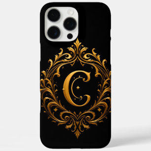 Coques iPhone 16 Pro Max Monogramme Initial Botanique de Luxe Fleur Or C