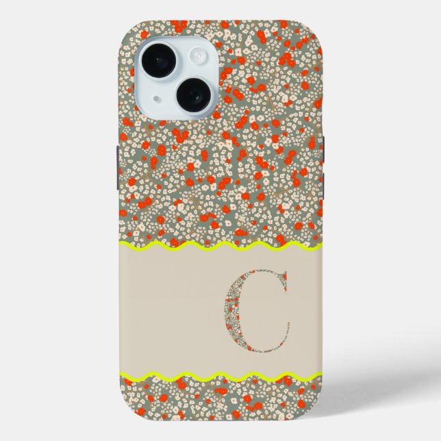 COQUES Case-Mate iPhone MONOGRAMME INITIAL C PETITES FLEURS VERTES ET ROUG (Verso)