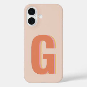 Coques iPhone 16 Monogramme initial de la typographie rétro-floue e