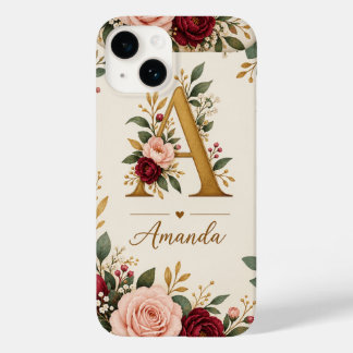 Coque Pour iPhone 14 Monogramme Initial Floral Personnalisé