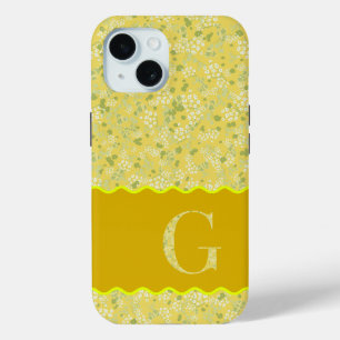 COQUE POUR iPhone 15 MONOGRAMME INITIAL G JAUNE PETITES FLEURS