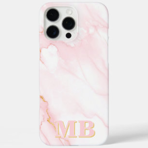 Coques iPhone 16 Pro Max Monogramme initial minimaliste en marbre rose