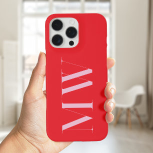 Coques iPhone 16 Pro Max Monogramme initial minimaliste rose rouge moderne
