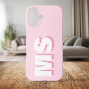 Coques iPhone 16 Monogramme initial rose moderne
