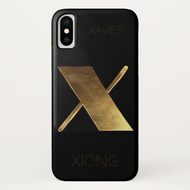 Coques Case-Mate iPhone Monogramme initial X Black Gold (Dos)