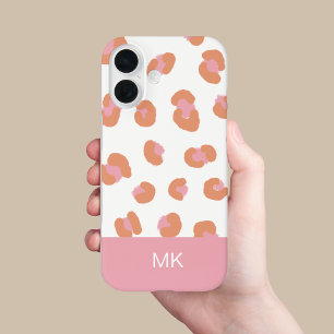 Coques iPhone 16 Monogramme initiale léopard rose tendance