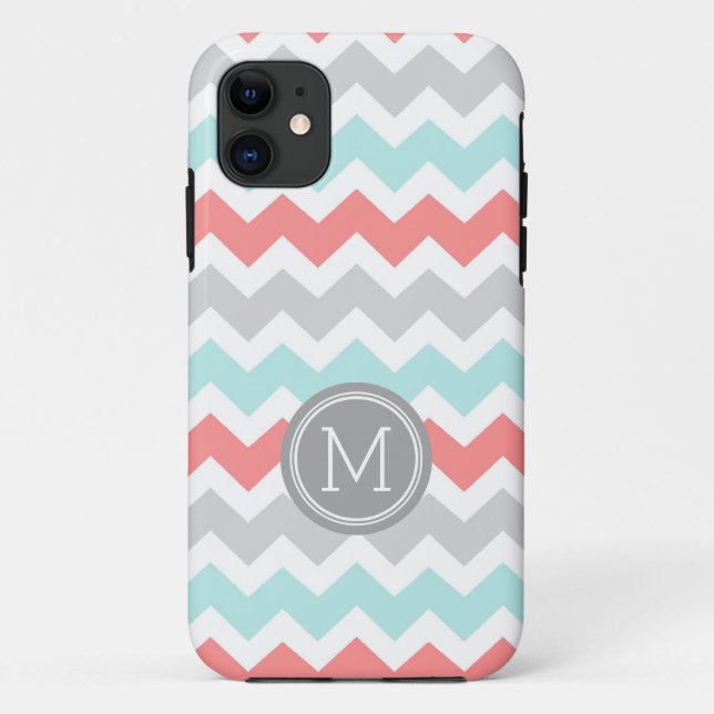 Coques Case-Mate iPhone Monogramme iPhone5s Coral Turquoise Chevron (Dos)
