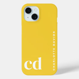 Coque Pour iPhone 15 Monogramme jaune clair simple