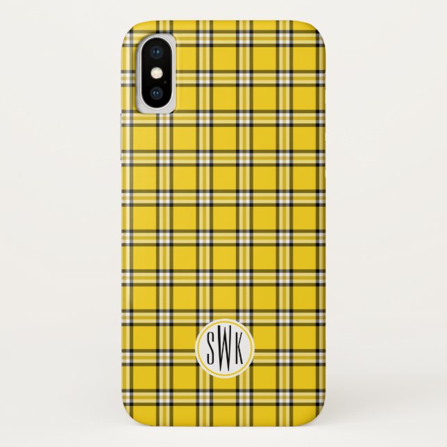 Coques Case-Mate iPhone Monogramme jaune de plaid (Dos)