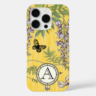 Coques iPhone 16 Pro Monogramme jaune Vintage Fleur de glycine
