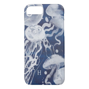 Case-Mate iPhone Case Monogramme Jellyfish on Navy Arrière - plan