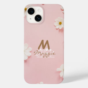 Coque Pour iPhone 14 Monogramme jolies fleurs mignonne photographie ros