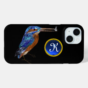 Coque Pour iPhone 15 MONOGRAMME KINGFISHER, Bleu électrique, Noir