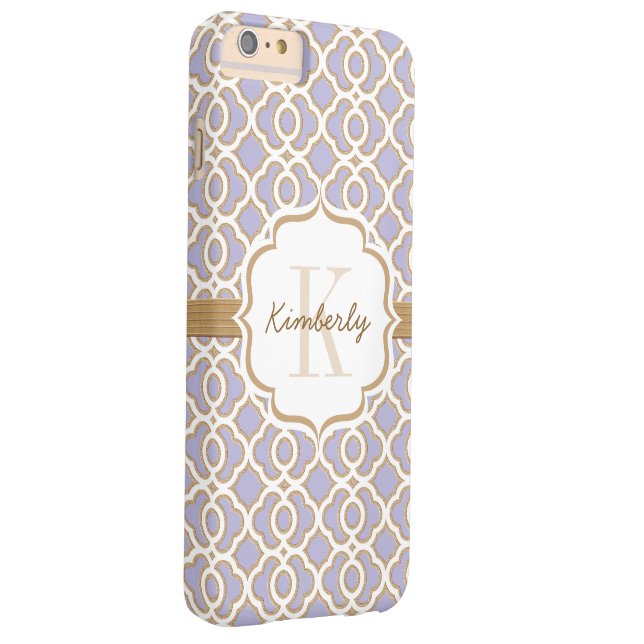 Coques Case-Mate iPhone Monogramme Lavande et Quatrefol d'or (Dos/Droite)