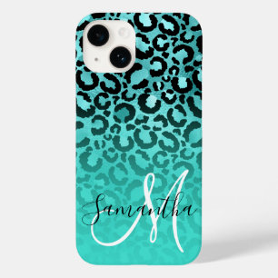 Coque Pour iPhone 14 Monogramme Léopard Ombre Turquoise