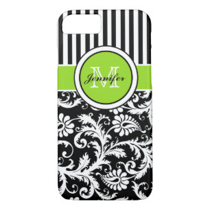 Coque Case-Mate Pour iPhone Monogramme Lime noir blanc rayé Damas iPhone 7