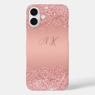 Coques iPhone 16 Plus Monogramme Luxueux Shimmer Rose Doré Élégant