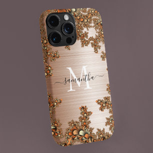 Case-Mate iPhone Case Monogramme manuscrit en cuivre et métal floral
