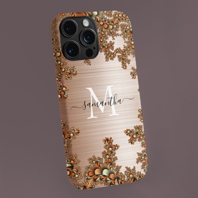 Coques Case-Mate iPhone Monogramme manuscrit en cuivre et métal floral (Créateur téléchargé)