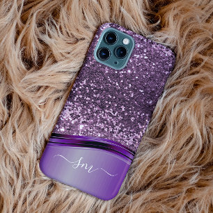 Coque Pour iPhone 14 Monogramme manuscrit Parties scintillant violet Lo