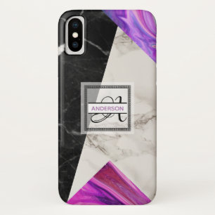 Etui iPhone Case-Mate Monogramme marbre noir rose violet géométrique