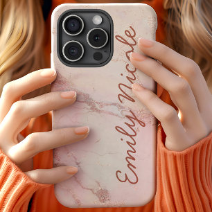 Coque Pour iPhone 15 Monogramme Marbre Rose Gold