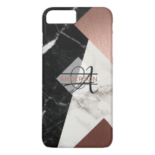 Coque iPhone 7 Plus Monogramme Marbre Rose or gris noir Gray géométriq