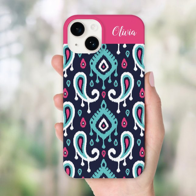 Coques Case-Mate iPhone Monogramme marine et rose Ikat Paisley (Créateur téléchargé)