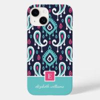 Monogramme marine et rose Ikat Paisley