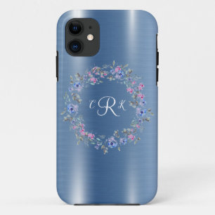Case-Mate iPhone Case Monogramme métallique Blue Floral Girly