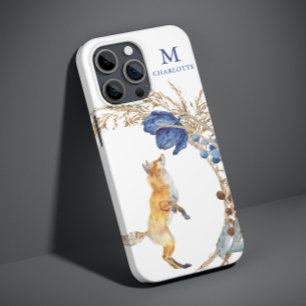 Coque Pour iPhone 14 Monogramme mignon renard bois Aquarelle Nom floral